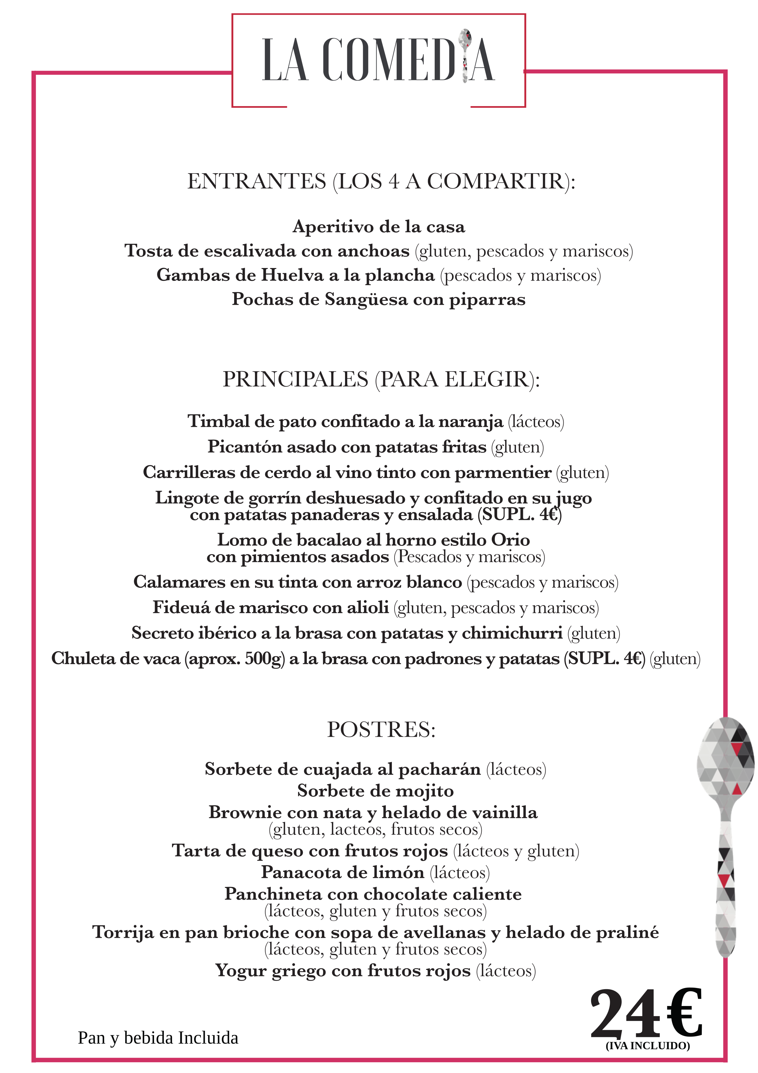 A 4 menu la comedia