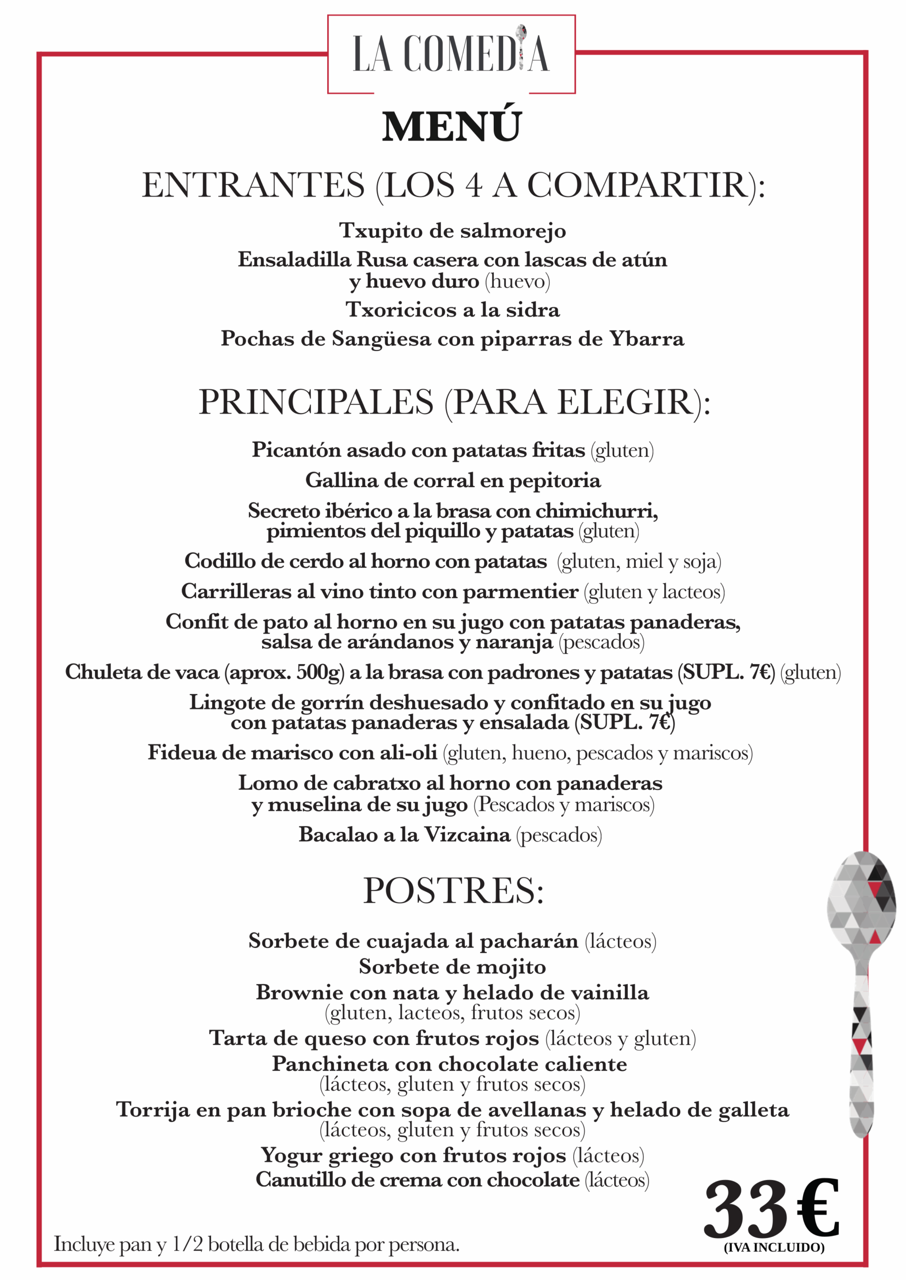 MENU FIN DE SEMANA COMEDIA